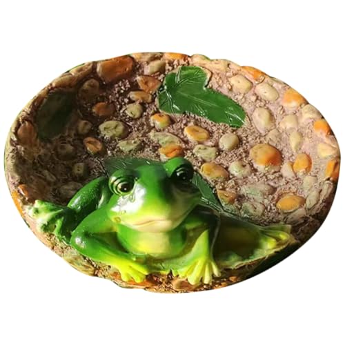 Angoily Figura de Rana Decorativa para Jardín y Patio Estatua Pequeña de Resina Resistente Adorno para Césped y Exteriores Escultura Detalle de Hoja de Loto Adecuado para Decoración