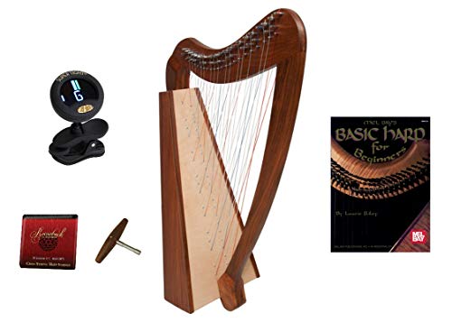 Includes: Roosebeck 38 Strings Pro Quality Solid Rosewood Irish Celtic Cross Strung Harp + Snark Clip-On Chromatic Tuner + Mel Bays Basic Harp Book for Beginners By Laurie Riley