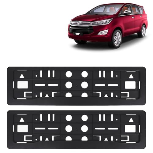 Image of KINGSWAY Innova Crysta Car Number Plate Frames for All 2015 to 2021 Models of Toyota Car Registration Plate Holders, Black Licence Plate Covers (Front and Rear), Universal Size 51.5 x 14.5 cm