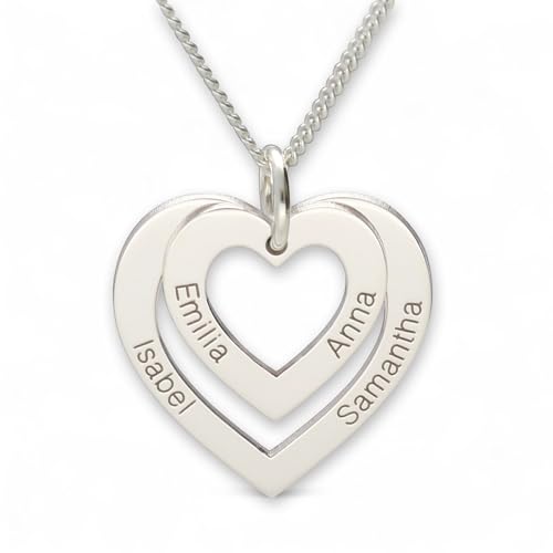 Image of Sterling Silver Engraved Double Hearts Pendant with Optional Necklace Chain - Gift Boxed