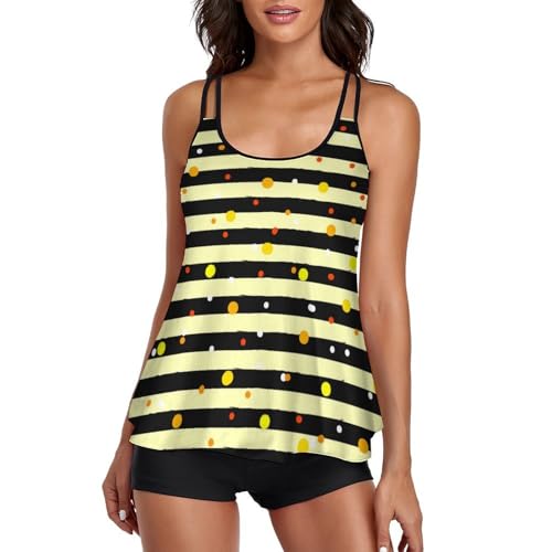 Maillot de bain tankini femme rayures et pois ensemble bikini shorty robe de plage