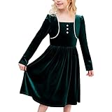 Vestido para niña Verde Terciopelo Navidad Perla Manga Larga Fiesta Invierno 10 años