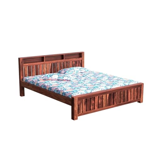 Image of SANKAT MOCHAN Industries Solid SHEESHAM Wood King Size Bed with Head Storage Double Bed Furniture for Bedroom Living Room,Home & Hostel (Honey Finish) Matters Size (6 * 6.5)