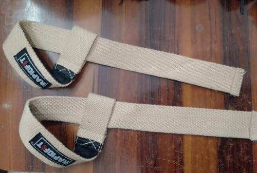 Image of Heavy Cotton Weight Lifting Straps 24 inch - Professional Non-Slip Lasso Wrist Support Straps with Padded 3.5mm Cuff | Gym Workout Straps for Deadlift, Powerlifting, CrossFit & Strength Training | Anti-Skid Grip Fitness Lifting Accessories (Beige colour)