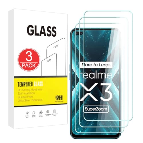 X-Dision Compatible con Realme X3 SuperZoom Protector de Pantalla,3 Piezas Película Protectora 2.5D[Dureza 9H,Alta Sensibilidad,A prueba Roturas] Alta Definicion Vidrio Templado