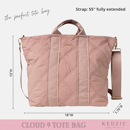 Image of KEDZIE Cloud 9 Quilted Puffer Tote Bag Crossbody Purse for Women - Mauve