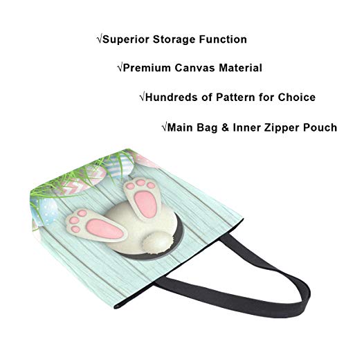 Zzkko Easter Motive Canvas Tote Grocery Bag Shoulder Casual Book Bag Large For Women Teachers, White Bunny Rabbit Cotton Bag Shopping Purse Handbag Reusable Multipurpose Use #TOP3
