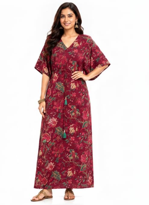 Shree Karikar Women's Pure Cotton Kaftan Dress - Free Size Printed Maxi Nighty for Nightwear, Loungewear, Beachwear, Maternity & Casual Daily Use-image-16