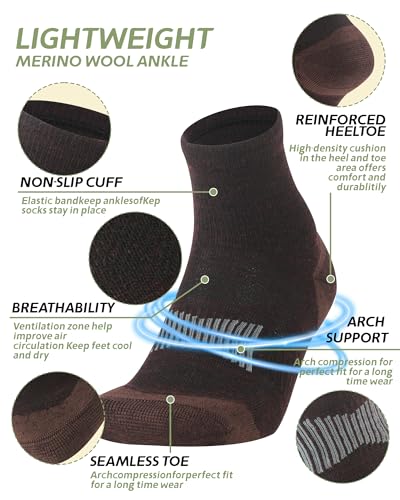 Image of 90% Merino Wool Socks for Men Athletic Ankle Socks for Women with Arch Support Breathable Soft Wool Ankle Socks,3 Pairs