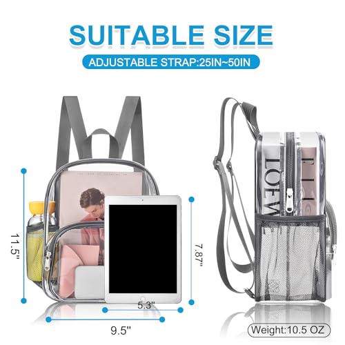 Image of Clear Backpack for Stadium Events Clear Backpack 11.5 inchL x 6 inchW x 9.5 inchH with Front Pocket for Concert Sport Events Work Travel (Grey)