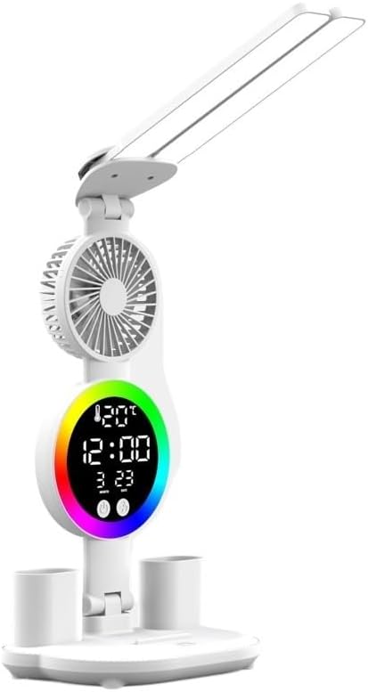 Student Eye-Protecting Dual-Head Desk Lamp with Built-in Fan - Rechargeable & Portable