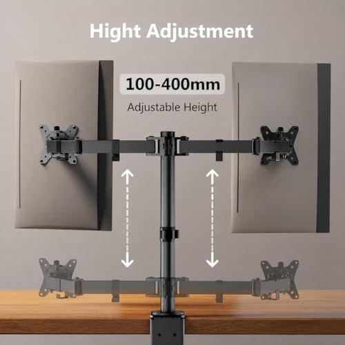 Image of STAR WORK Dual Black Arm Monitor Mount for 13-32 inch Screen, Heavy Duty Alloy Steel Stand, Full Motion 360 Rotate, Tilt & Swivel, Height Adjustable with Cable Clips (Dual Adjustable Black Monitor Arm)