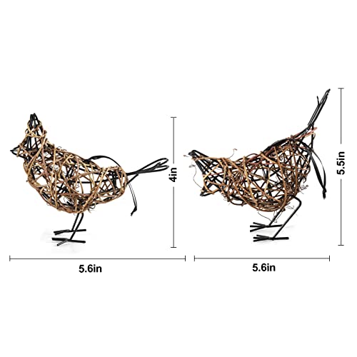 Zzz Tyloo Metal Bird Decor,Metal Bird Figurine Rustic Table Decor, Hanging Metal Bird Decor Woven With Brown Rattan For Home Decoration, Set Of 2 Bird Statues Memo Holder #TOP7