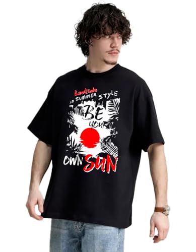 Image of LEOTUDE Men's Cottonblend Oversized Half Sleeve Round Neck Regular Fit T-shirt