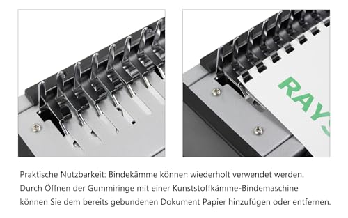 RAYSON Bindekämme, 21 Ringe, 40 Blatt, 8 mm, Farbige, A4, Packung mit 100 Stück
