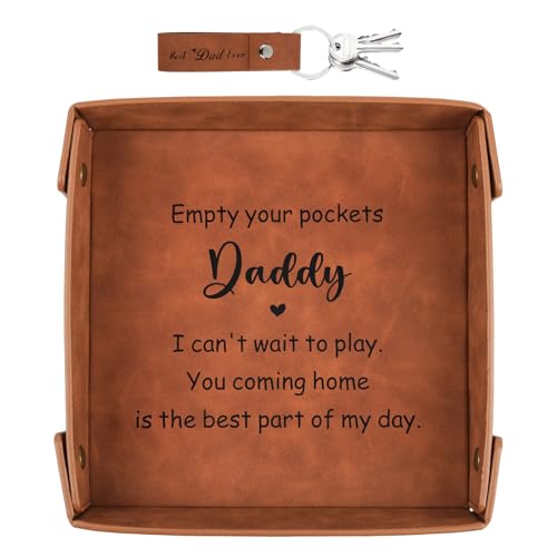 Gifts for Dad Fathers Day, Daddy Gifts, from Daughter Son - Premium PU Leather Empty Your Pockets Daddy Tray - Best Dad Ever Gifts