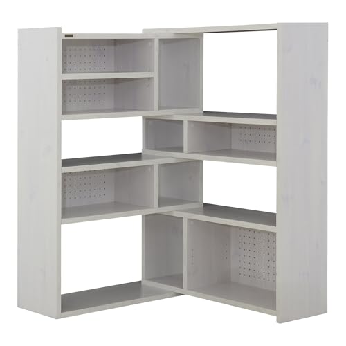 佐藤産業 本棚 オープンシェルフ ラック L字 木製 伸縮 角度調整 幅90-166.3 奥行29.8 高さ125.7cm ホワイト 可動棚 LIKE LK120-90SSR WH