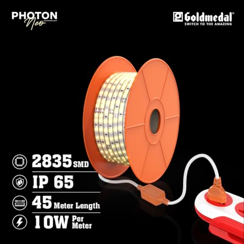 Image of Goldmedal Photon Neo 45 Meter LED Rope Light with 10W per Meter | 120 LEDs | Decorative Rope Lighting for Home, Hall, Bedroom, Outdoor & Indoor | Strip Light for All Festivals| Warm White(3000K)