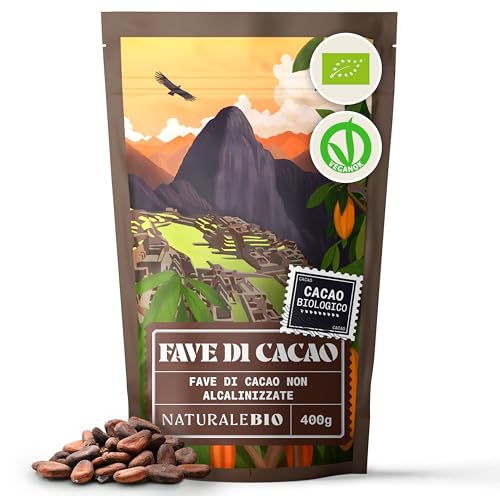 NaturaleBio Fave di Cacao Crudo Biologico da 400g. Bio, Naturale e Puro. Prodotto in Regioni Tropicali dalla Pianta Theobroma Cacao.