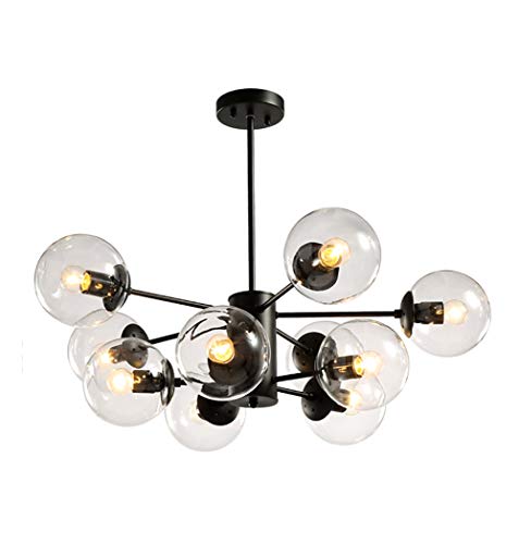 Lustre Sputnik E27 à 10 globes transparents en verre design Mid-Century