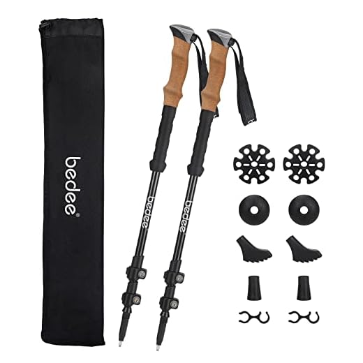 Bâtons de Randonnée, bedee Bâtons de Randonnée Télescopiques en Aluminium, Bâtons de Marche Nordique Pliables 65cm-135cm avec Poignée en Liège Anti-Transpiration, Dragonne Réglable, pour Le Camping