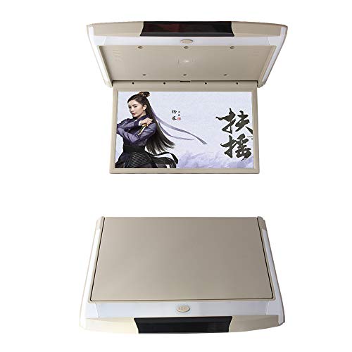 Kunfine Car 15.6 Inch Overhead Monitor Screen Display LED Vehicle Flip Down Roof Mount Console HDMI TV Player Control Panel NO DVD(Beige)