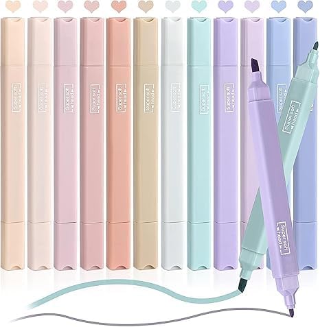 Image of 12Pcs Aesthetic Cute Highlighters, Bible Pastel markers and Pens, No-Bleed School Supplies and Office Journal DIY Home (Two Side Highlighters Pen) birthday return gifts for kids