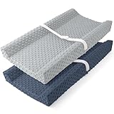 Susurration 2Pack Changing Pad Covers Super Soft Minky Dots Plush Changing Table Covers 33x17x7in Breathable Changing Pad Sheets for Unisex Baby Girls and Boys (Grey&Blue)
