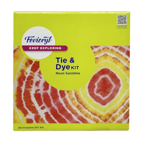 Image of Fevicryl Tie & Dye Neon Kit | Complete DIY Fabric Colour Kit with 2 x 15 ml Neon Fevicryl Acrylic Colors, 21 x 21 Inches Fabric, Squeezer & More | Ideal for Gifting, Beginners & Art Enthusiasts