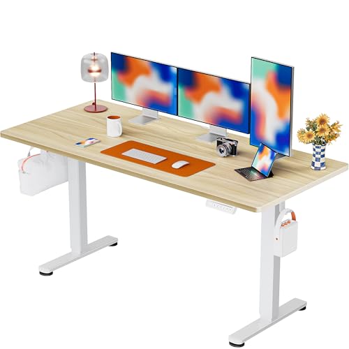Image of ErGear Height Adjustable Electric Standing Desk, 63 x 28 Inches Sit Stand up Desk, Memory Computer Home Office Desk, Natural
