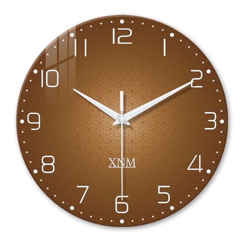 XNM Brown Wall Clock for Bedroom Glass Small Wall Clocks Battery Operated 12 Inch Contemporary Quiet Wall Clock Analog