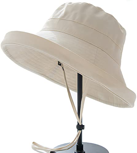 Sombreros de sol para mujer 100% algodón de ala ancha, sombrero tipo bucket para jardinería, protección solar para viajes, plegable, gorra de playa para mujeres   ala plegable, Beige, 5