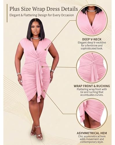 Image of IyMoo Women's Sexy Plus Size Bodycon Sleeveless Drawstring Ruched Mini Club Dresses