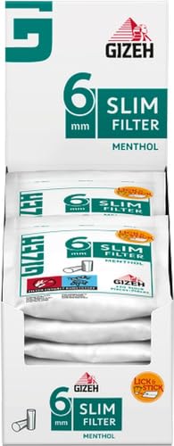 GIZEH Slim Filter Menthol 6 mm Durchmesser – Menthol Filter mit Klebefläche für besseren Halt im wiederverschließbaren Zip-Beutel - 10er Pack á 120 Filter in 15 mm Länge