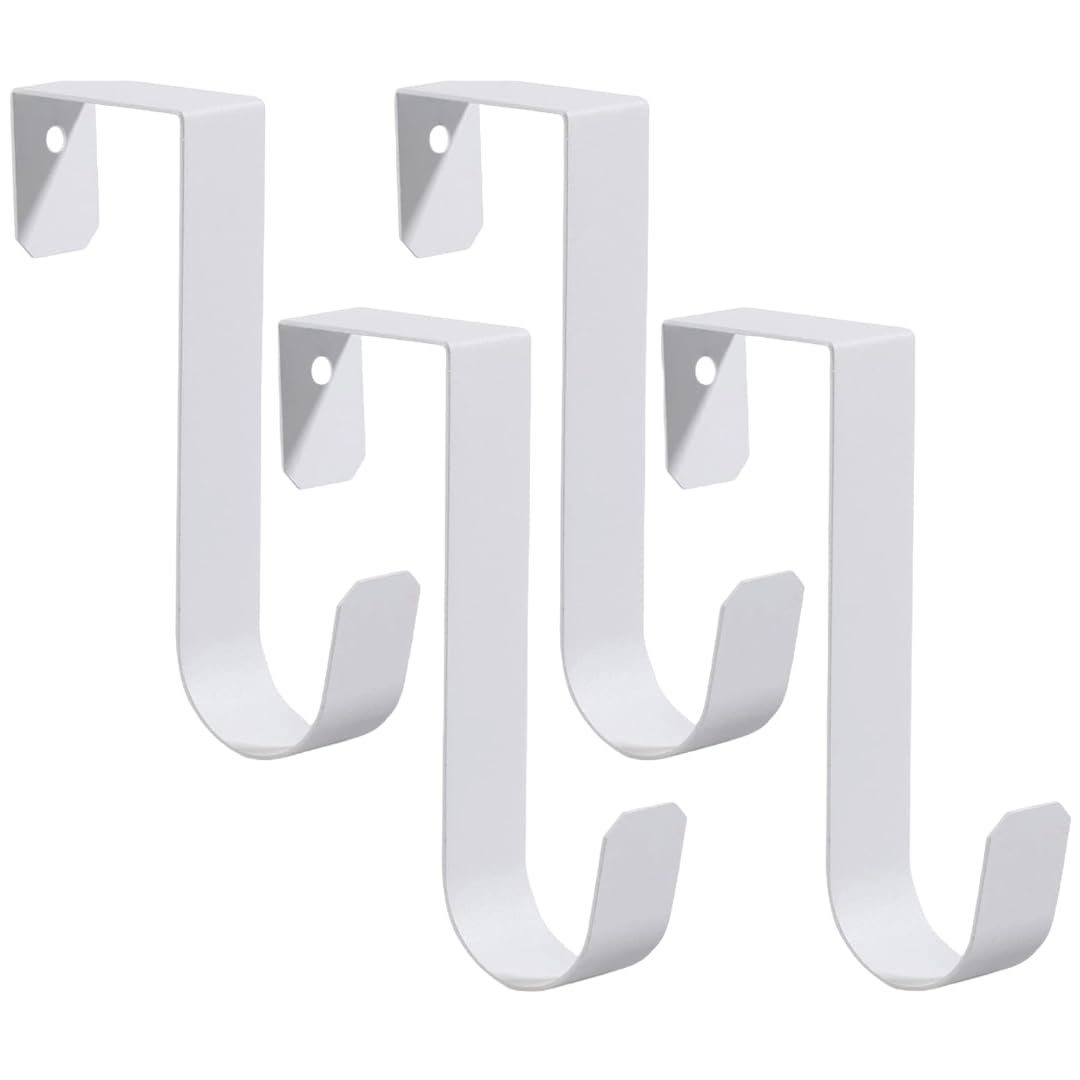 8-Inch (3 Pack) Metal Sturdy Single Over The Door Hooks Hangers Heavy Duty Organizer for Living Room, Bathroom, Bedroom, Kitchen Hanging Clothes, Towels, Hats, Coats, Bags (White Cream)-image-24