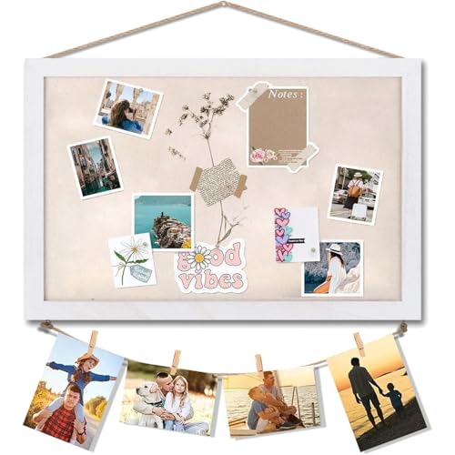 DMG TECH Cork Bulletin Board - 40x30cm White Linen Pin Board for Walls with White Wood Frame Vision Board for Home Office School Kitchen Decor | لوحة فلين للجدران