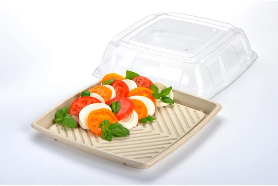 Sabert TerraPac Clear, Sustainable PET Plastic Lid for 14 Inch Pulp Fiber Food Platter Tray | 25/Case