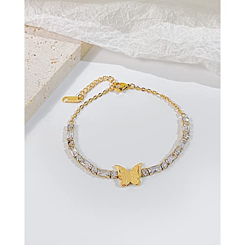 Butterfly Bracelets For Women ，18K Gold Tennis Bracelet，Crystal Link Bracelet，Cz Titanium Steel Tennis Bracelet，Birthday Charm Jewelry Gifts #TOP4