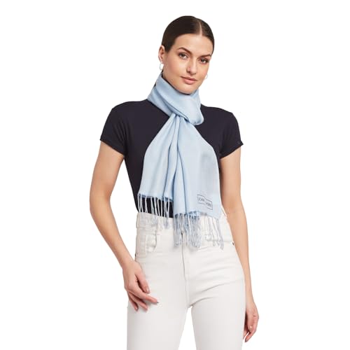 SCARF & SHORE Twill Luxe Pashmina Scarf with Twisted Fringe – Blush Whisper, Ocean Spark | Silky Lightweight Shawl Wrap4