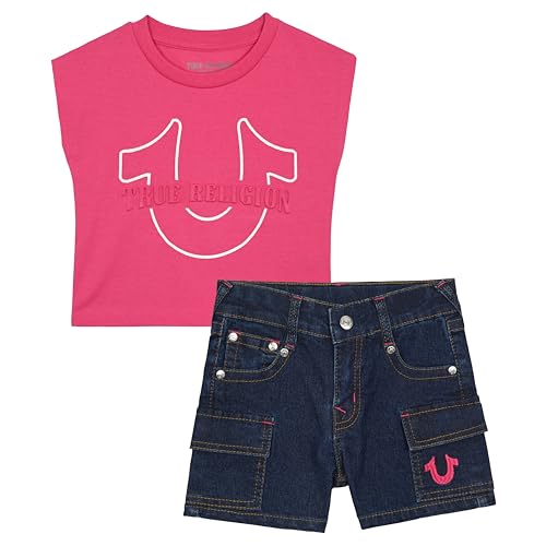 Image of True Religion Girls Jeans Shorts Set Girls Denim Short and Fashion Tee Shirt Clothing Set for Kids