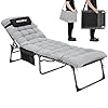 WEJOY Folding Lounge Chair with Mattress Adjustable Patio Chaise Lounge Chair for Outdoor and Inddor Portable Folding Camping Cot for Beach Lawn Pool Tanning with Pillow and Shoulder Strap