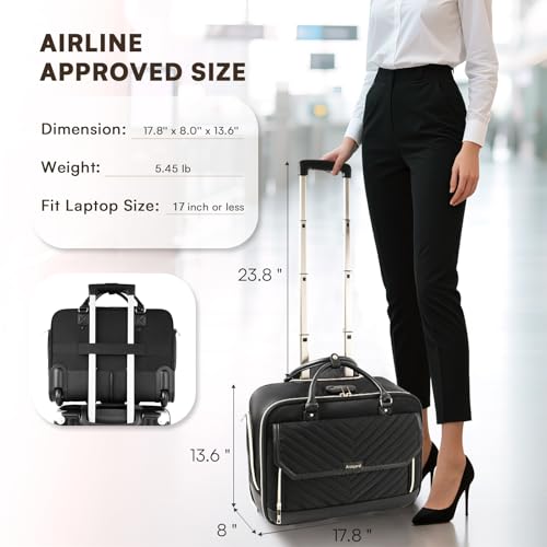 Arcoyard Rolling Laptop Bag Women, Rolling Briefcase for Women for Work, 17 Inch Computer Bag with Wheels, Fashion Flap Laptop Bag With Wheels for Work Business, TSA Friendly Design, Black by Arcoyard - Used condition - Image 6