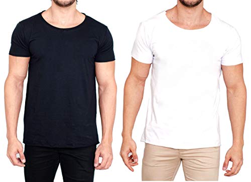 Kit com 2 Camisetas Basicas Lisas Gola Canoa Preto e Branco Masculina (M)