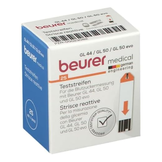 Beurer Blutzucker-Teststreifen 50 Stück (2x 25er Dose) für die Verwendung mit GL 44, GL 50 und GL 50 evo, zur Eigenanwendung geeignet 4 Beurer Blutzucker-Teststreifen für die Verwendung mit GL 44, GL 50 und GL 50 evo, Codefree, zur Eigenanwendung geeignet, 25 Stück