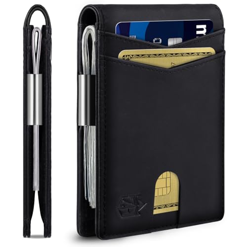 Image of Zitahli Genuine Leather Wallet for Men 12 Card Slim Mens Wallets Bifold RFID Blocking with Money Clip & ID Window Thin Minimalist Card Holder Wallet with Gift Box