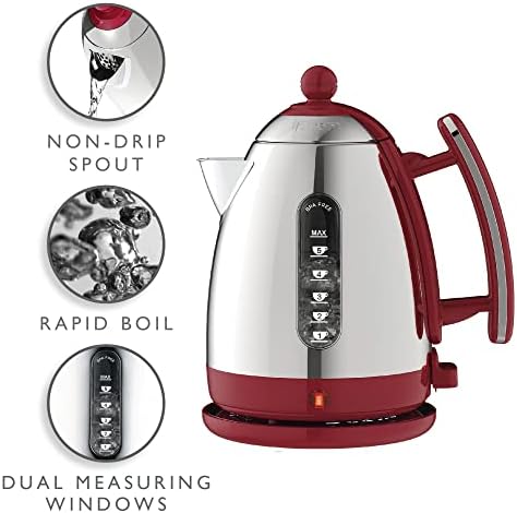 Dualit Lite Kettle - 1.5L Jug Kettle - Polished with Gloss Red Trim, High Gloss Finish - Fast Boiling Kettle by Dualit - 72001