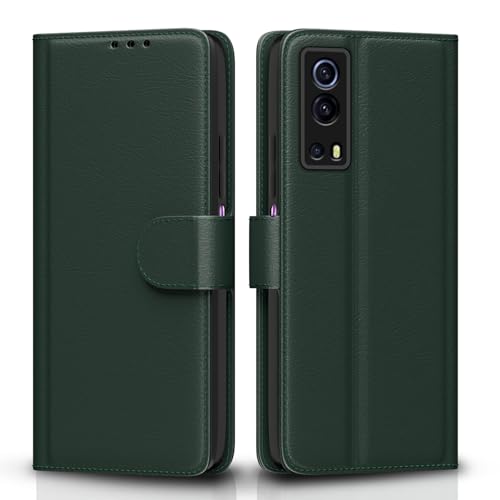 Image of Pikkme Flip Cover for IQOO Z3 5G Leather Finish | Inside TPU with Card Pockets | Wallet Stand and Shock Proof | Complete Protection Flip Case (Green)