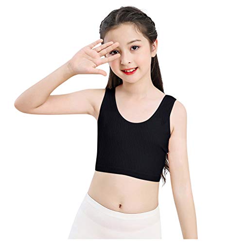 Betadog Girls' Undershirt Girls Sports Bra Girls' Cotton Built-up Stretch Sports Bra Training Cotton (Black, 9-12 Years)