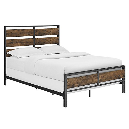 Home Accent Furnishings Rustic Queen Size Metal And Wood Plank Bed-Includes Head And Footboard #TOP2