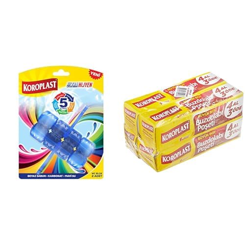 Koroplast 5 Etkili WC Blok 2'li (YENİ) ve Koroplast Büyük Boy 80'li 4 Al 3 Öde Buzdolabı Poşeti (4 x 20)